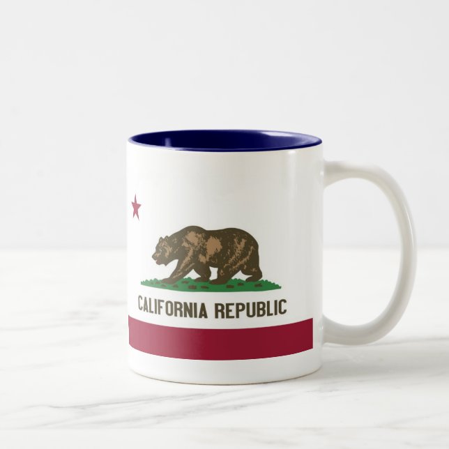 Tasse 2 Couleurs Carte de la Californie et drapeau d'état (Droit)