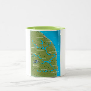 Tasse 2 Couleurs Carte de Norfolk Broads Angleterre.