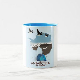 Tasse 2 Couleurs Carte de poster de voyage d'aventure Antarctique.