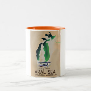 Tasse 2 Couleurs Carte de voyage de la mer d'Aral affiche