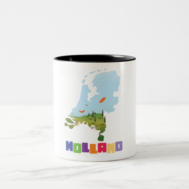 Tasse 2 Couleurs Carte des dessins animés hollandais (Centre)