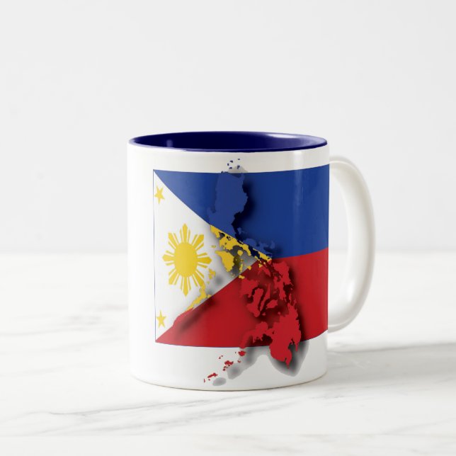 Tasse 2 Couleurs CARTE DES DRAPEAUX FILIPINO Philippines Écriture C (Devant droit)