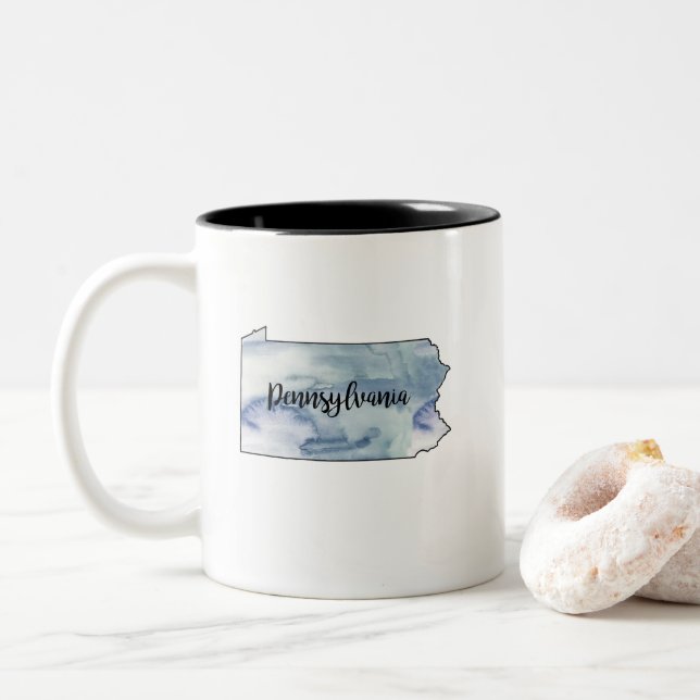 Tasse 2 Couleurs Carte d'état de Pennsylvanie aquarelle (Avec donut)