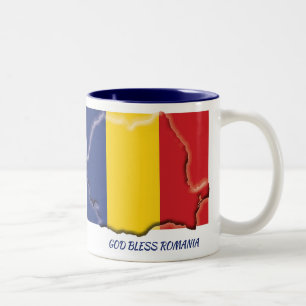 Tasse 2 Couleurs CARTE DRAPEAU ROUMANIE Écriture Customisée