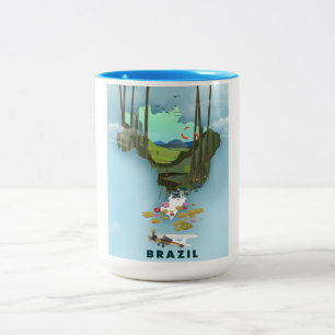 Tasse 2 Couleurs Carte du Brésil Affiche de voyage illustrée