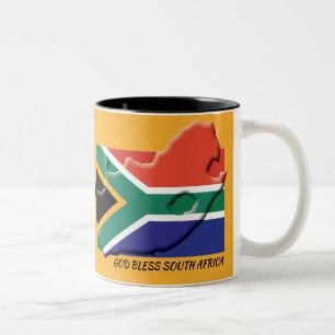 Tasse 2 Couleurs CARTE DU DRAPEAU DE L'AFRIQUE DU SUD Écriture Cust