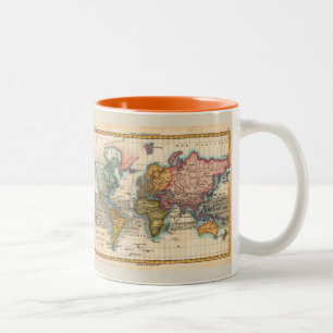 Tasse 2 Couleurs Carte du monde 1700s Antique Continents