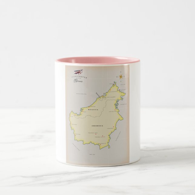 Tasse 2 Couleurs Carte illustrée de Borneo (Centre)