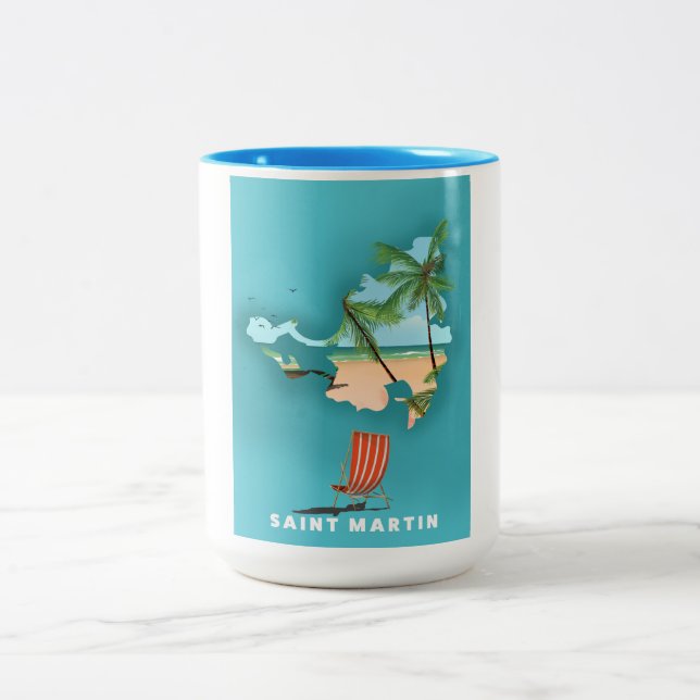 Tasse 2 Couleurs Carte illustrée de Saint-Martin. (Centre)