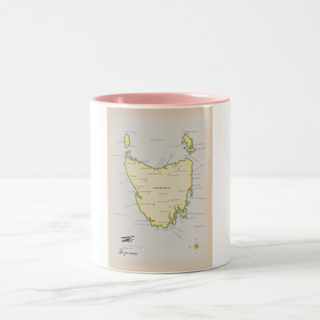 Tasse 2 Couleurs Carte illustrée de Tasmanie. (Centre)
