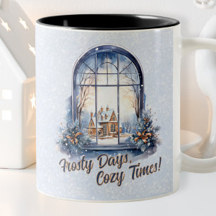 Tasse 2 Couleurs Carte Pastel Snowy Winter Scène vacances saisonniè