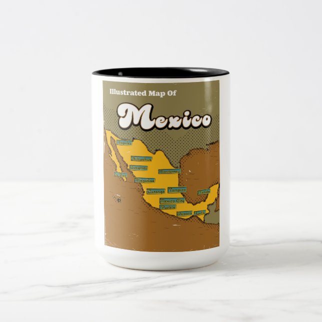 Tasse 2 Couleurs Carte rétro du Mexique (Centre)