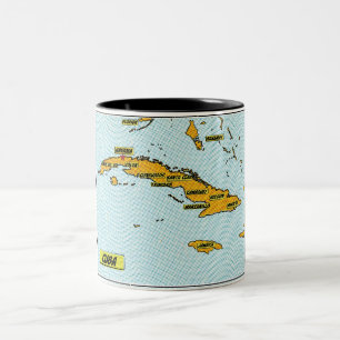 Tasse 2 Couleurs Carte vintage de Cuba de bande dessinée