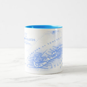 Tasse 2 Couleurs Carte vintage des Bermudes, bleu-clair