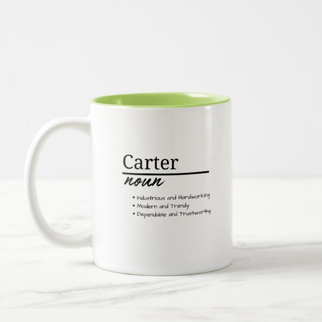 Tasse 2 Couleurs Carter, Garçon Personnalisé Nom Définition (Gauche)