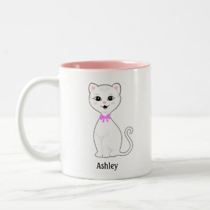 Tasse 2 Couleurs Carton de chat blanc mignon Personnalisé