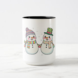 Tasse 2 Couleurs Carton mignon Snowman Couple tenant Les Mains Hi