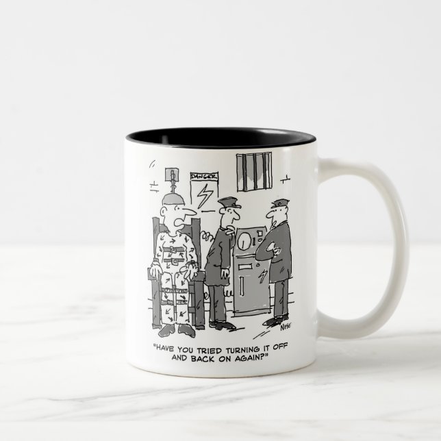 Tasse 2 Couleurs Cartoon de chaise électrique défectueuse - Drôle (Droit)