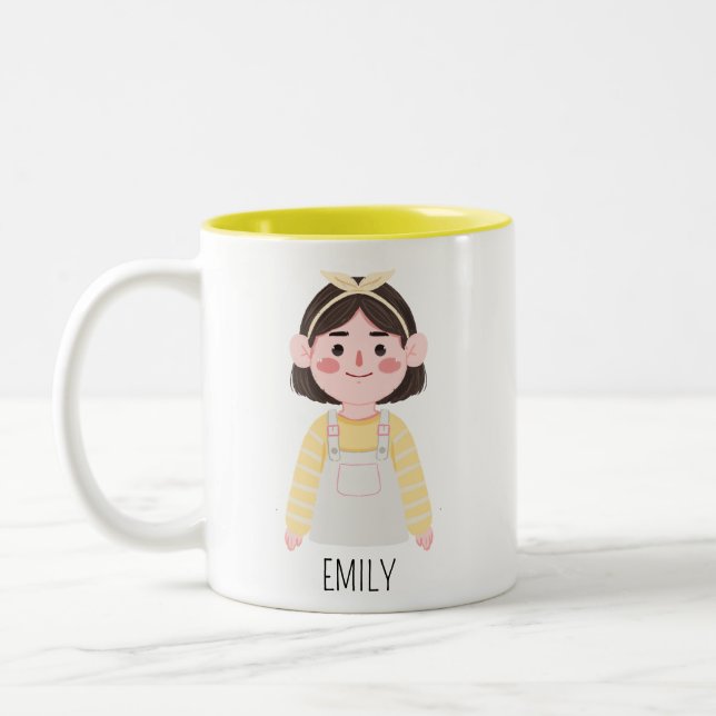 Tasse 2 Couleurs Cartoon mignon fille nom personnalisé (Gauche)