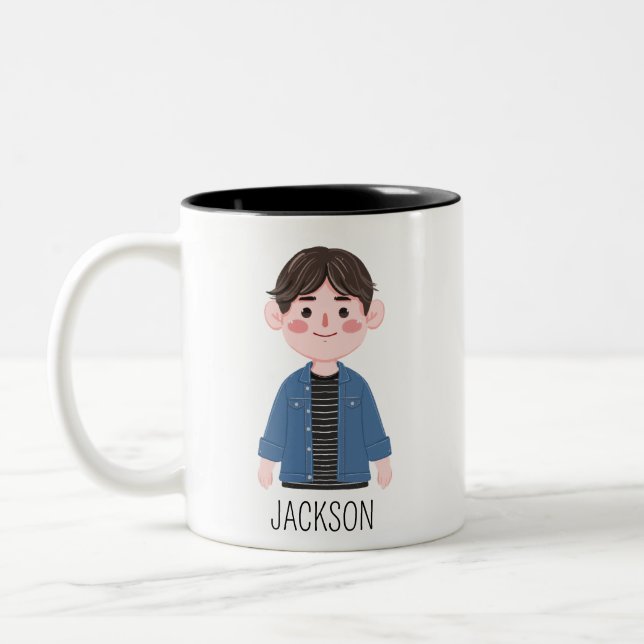 Tasse 2 Couleurs Cartoon mignon garçon nom personnalisé (Gauche)