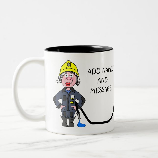 Tasse 2 Couleurs Cartoon of female Firefighter (Gauche)