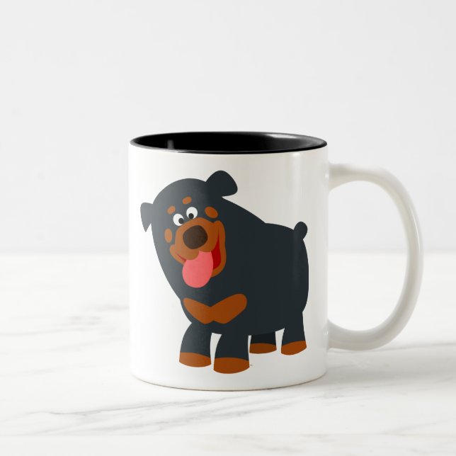 Tasse 2 Couleurs Cartoon Rottweiler joli (Droit)