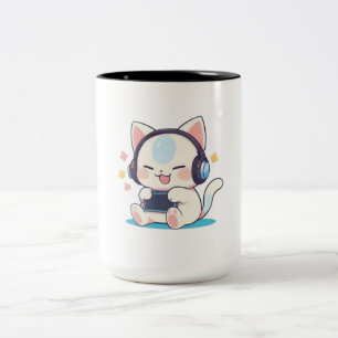 Tasse 2 Couleurs Casque de jeu console portable Chibi Chat Mignon