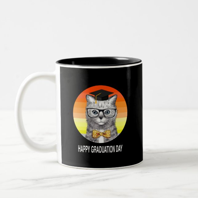 Tasse 2 Couleurs Casquette de fin d'études avec chat (Gauche)