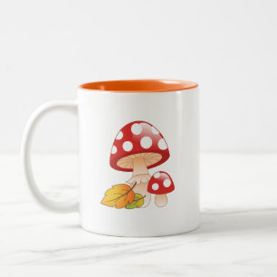 Tasse 2 Couleurs Casquette rouge Toadstool Champignons et Feuilles