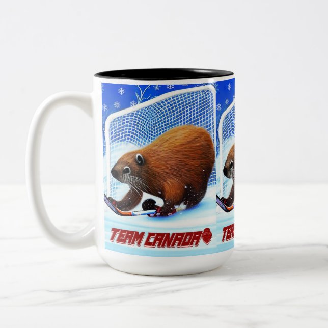 Tasse 2 Couleurs Castor de hockey sur glace (Gauche)