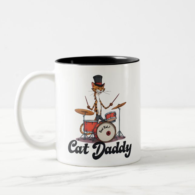 Tasse 2 Couleurs Cat Daddy Musician Drummer | Tabby Cats Art Lover (Gauche)