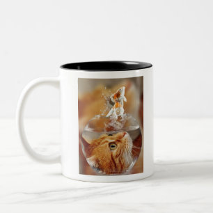 Tasse 2 Couleurs Cat Face Goldfish glass close Up view eyes