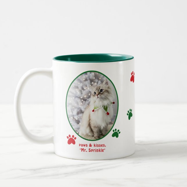 Tasse 2 Couleurs Cat Lover Cute Festive Christmas Cat Photo  (Gauche)