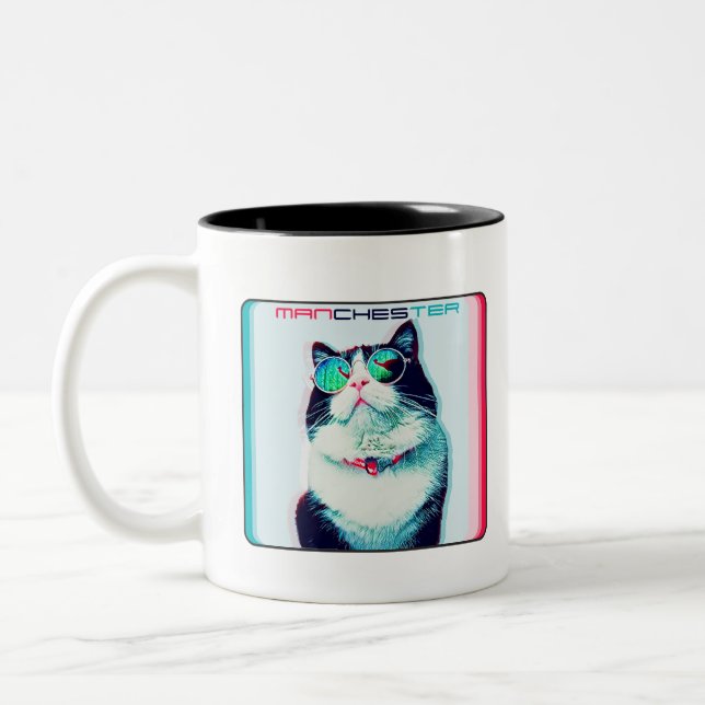 Tasse 2 Couleurs Cat Manchester en lunettes (Gauche)