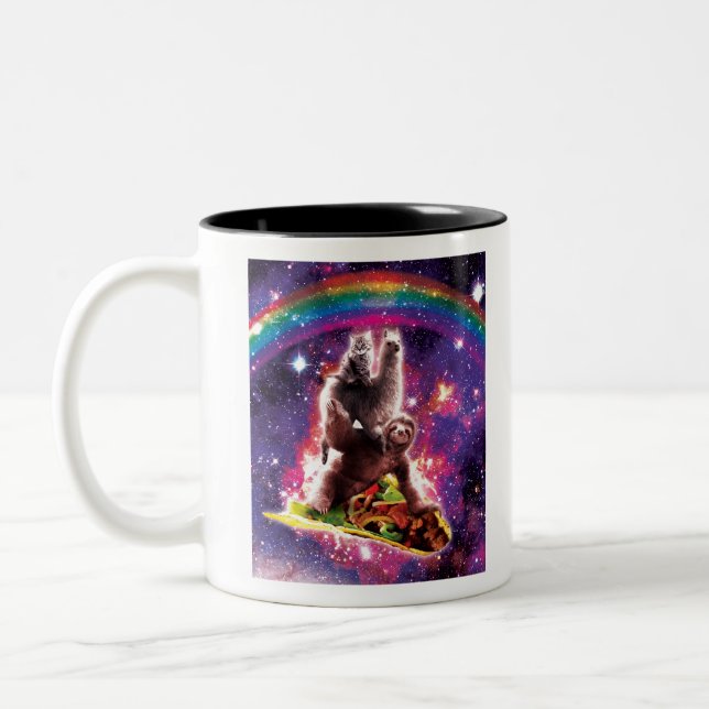 Tasse 2 Couleurs Cat spatial Llama Sloth Riding Taco (Gauche)
