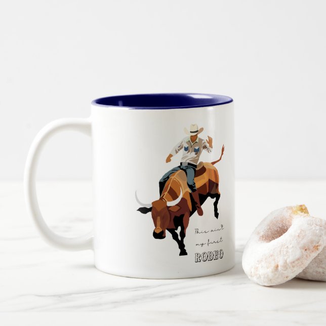 Tasse 2 Couleurs Ce n'est pas mon premier RODEO : Bull rider (Avec donut)