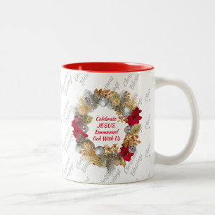 Tasse 2 Couleurs CÉLÉBRER JÉSUS MONOGRAMME DE FEU DE Noël Blanc