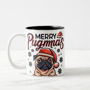 Tasse 2 Couleurs Célébrez l'esprit du chien Carlin de Noël