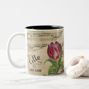 Tasse 2 Couleurs Cello Tulip Partition Vintage Musique Customisée