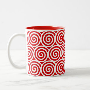 Tasse 2 Couleurs Cercles en spirale tournoyante sur fond rouge et b