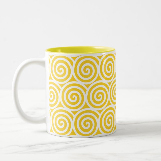 Tasse 2 Couleurs Cercles tourbillonnants sur jaune et blanc (Gauche)