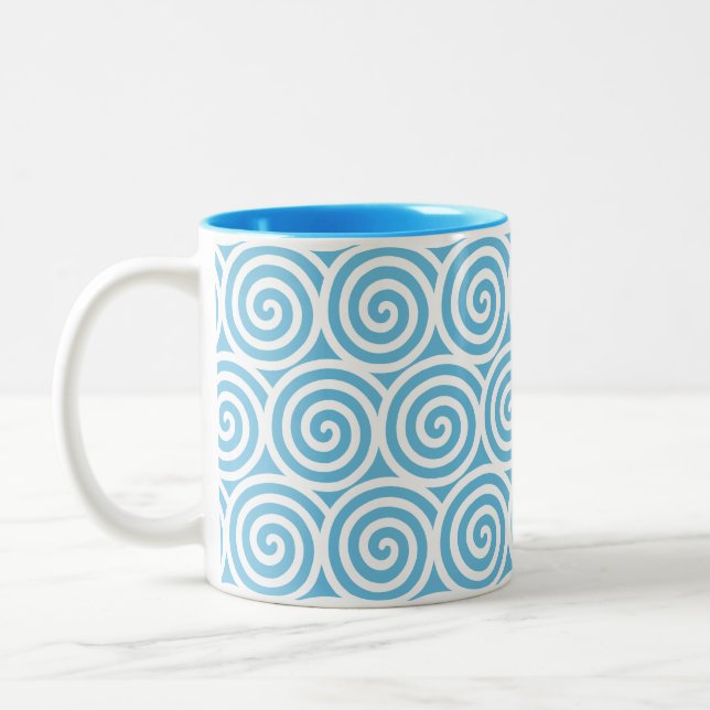 Tasse 2 Couleurs Cercles tourbillonnants sur Turquoise & Blanc (Gauche)