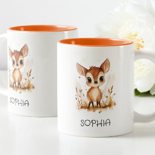 Tasse 2 Couleurs Cerf d'automne Aquarelle Animal Simple Mignon Enfa
