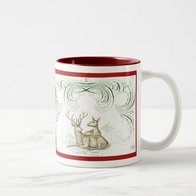 Tasse 2 Couleurs Cerf de Noël (Droit)