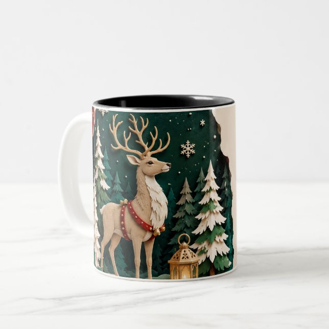 Tasse 2 Couleurs Cerf de Noël Forest Frame (Devant gauche)