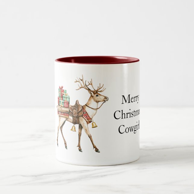 Tasse 2 Couleurs Cerf de Noël occidental rouge vert (Centre)