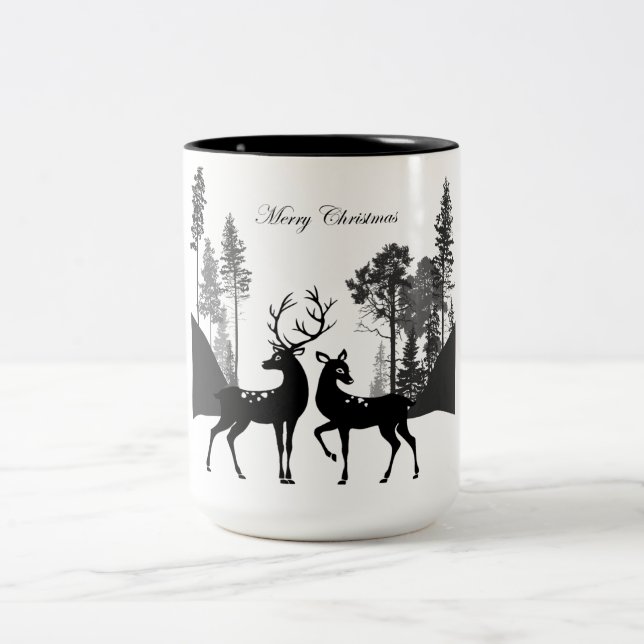 Tasse 2 Couleurs Cerfs en silhouette noir et blanc (Centre)