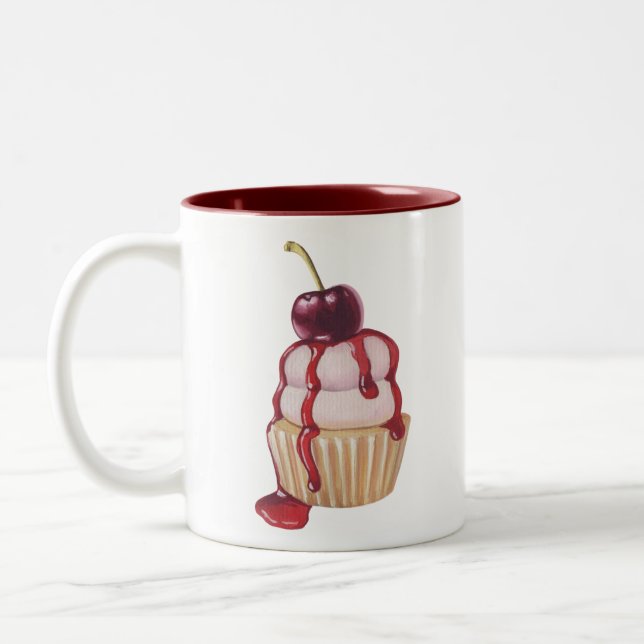 Tasse 2 Couleurs Cerise Cupcake (Gauche)
