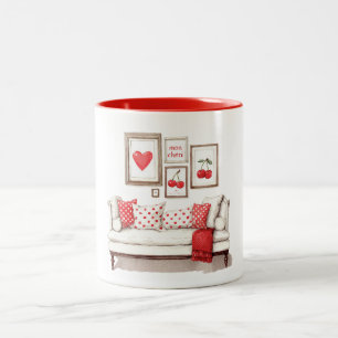 Tasse 2 Couleurs Cerises d'amour à cœur rouge