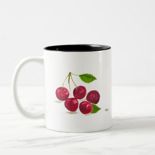 Tasse 2 Couleurs Cerises rouges aquarelle fruits végane foodie nour